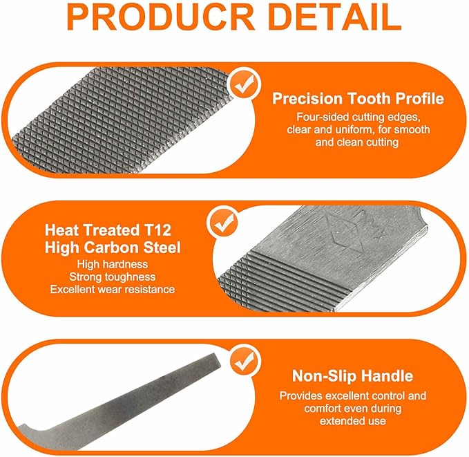HARFINGTON 2pcs Flat Coarse Cut File 8" Double Cut Teeth High Carbon Steel Hand Rasp File without Handle for Metal Wood Deburring Removing