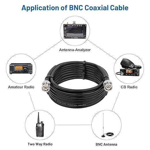 BNC Cable - 50FT RG58 50 ohm Male to Male Coax Cables Low Loss BNC Extension Coaxial Cable with for Antennas, RF Radios, Modems, Oscilloscopes, Spectrum, etc (Black)