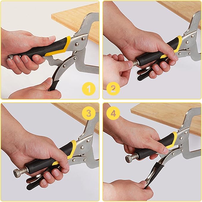 4 Pack 11 Inch C Clamp Locking Pliers,Locking C Clamp, Adjustable Nickel Plated C Pliers For Wood Working, Welding, Electrician Maintenance and more, by GENHAKON, Silvery