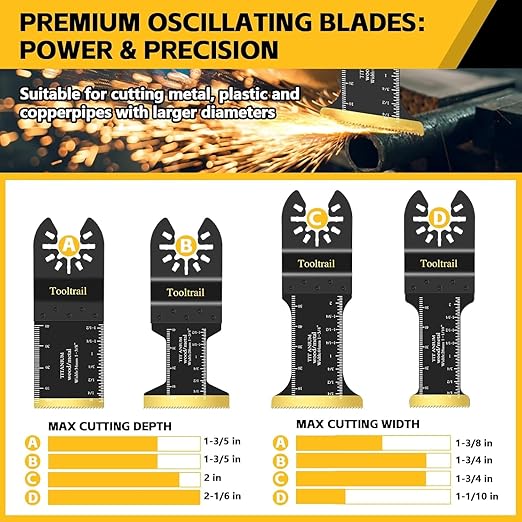 50 PCS Oscillating Tool Blades for Metal,Universal Multi Tool Blades Kits for Metal Nails Wood and Plastic,Titanium Oscillating Saw Blades Fit Dewalt Ryobi Milwaukee Rockwell