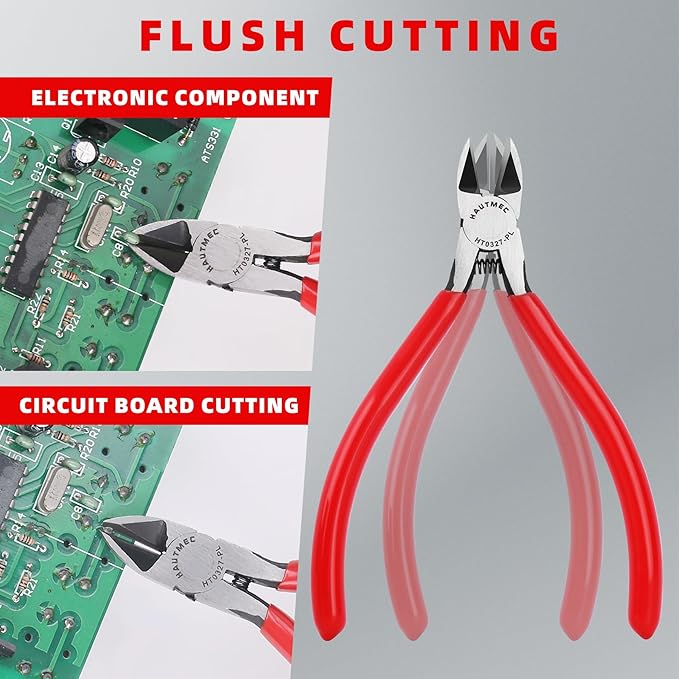 HAUTMEC 5" Precise Small Flush Cutters of Engineer Wire Cutters Pliers 5PCS Side Cutters with Location Pin for Fine Shearing, Perfect for Circuit Board Cutting, Electronic Components, HT0327-5PC