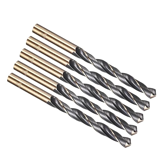 PATIKIL 9mm Drill Bit, Jobber Straight Shank 4341 High-Speed Steel 118째 Black and Gold Finish for Medium-Hard Metal Steel Acrylic - 5 Pack