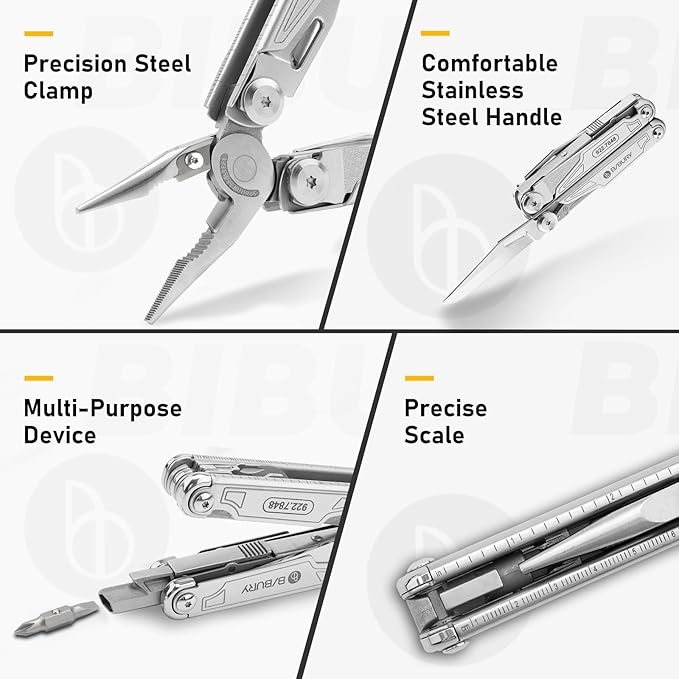 BIBURY Multitool with Pocket Knife, Birthday Gifts for Men, 19-in-1 Stainless Steel Pliers with Scissors, Self-locking Multi tools with EDC Sheath for Home, Camping, Hiking, Survival -BI2038A