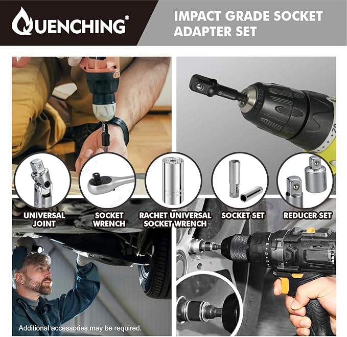 3-Pcs 3 Inch Impact Grade Socket Adapter Set, Extension Bit Adapters with Holder, 1/4 Inch, 3/8 Inch, 1/2 Inch Drive, 1/4 Inch SAE Hex Shank, Cr-V with Black Phosphate Finish