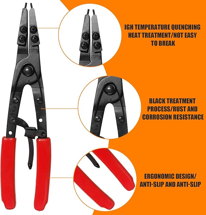 38700 Snap Ring Pliers 10in Heavy Duty Internal External Circlip Pliers with Ratchet Locking Design Anti-slip Snap-ring Installation Removal Kit Fit for Ford Super Duty Pickups 2007 and Newer (Red)