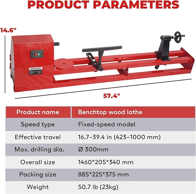 Wood Lathe Machine 14" x 40", Power Wood Turning Lathe, Benchtop Mini Wood Lathe for Woodworking