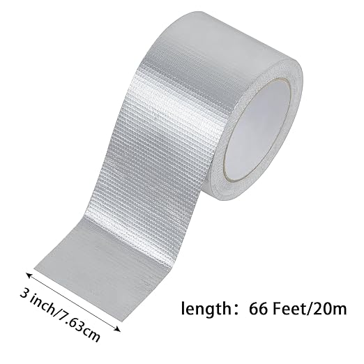Aluminum Foil Tape - 3 Inch X 66 Feet, 5.91 Mil Thick Fiberglass Reinforced High Temperature Heat Shield Tape for HVAC, Hose and Auto Use