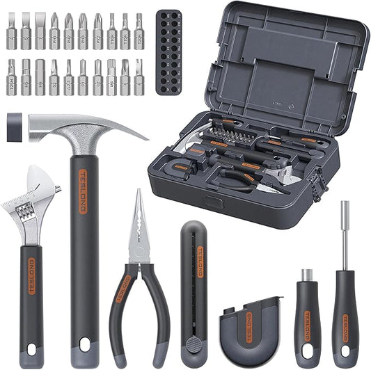 Teslong Basic Tool Kit for Home & Apartment, Compact Lightweight Tool Set for Beginners & Renters, Essential Tools for Quick Repairs with Screwdriver, Wrench & Hammer