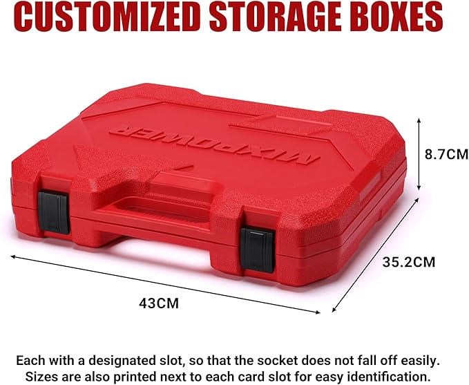 MIXPOWER 104 PCS 3/8" Drive Master Metric Socket Sets,Deep,Mid-Length,Shallow,Stubby and Flex Sockets,6 & 12 point,CR-V Steel