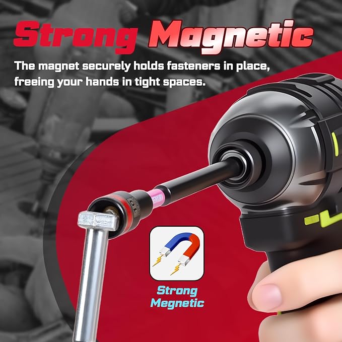 Impact Nut Driver Set, 10 Pieces 6?쒵ong 6mm,8mm,10mm,11mm,13mm 1/4??/16??/8??/16??/2?? Point Alloy Steel Magnetic Metric/SAE Nut Setter Set 1/4 Hex Shank Impact Driver with Case Box