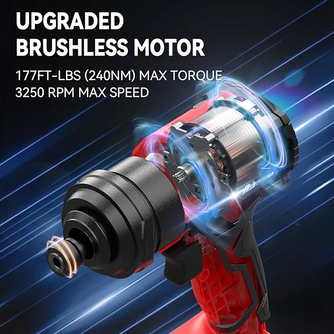 NAWIN Cordless Impact Driver Kit 20V Max Torque 240Nm竊?77ft-lbs竊덳igh Rotation Electric Impact Driver Brushless Motor Continuously Variable Rechargeable 1/4" impact driver 2.0Ah Batteries