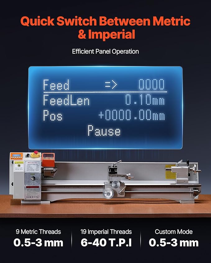 VEVOR Metal Lathe Machine, 8.7 x 39 in, Precision Bench Power Metal Lathe, Automatic Feed, 0-2500 RPM Variable Speed, 1250W Brushless Motor, for Processing Precision Parts Soft Metals Wood Plastics