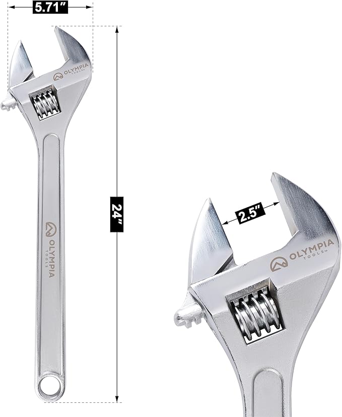 Olympia Tools 24" Adjustable Wrench, Heavy Duty Drop Forged Steel, Chrome Plated, Precision Machined Jaws, Rust Resistant