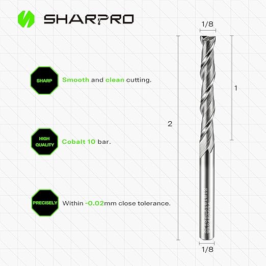 1/8 Upcut CNC Bit, 1/8 Inch Router Bit , Spiral Upcut Router Bits, 1'' CL. 2'' OVL. Carbide Upcut CNC Router Bits, Ideal for Wood Inlay, Plunge Plastic