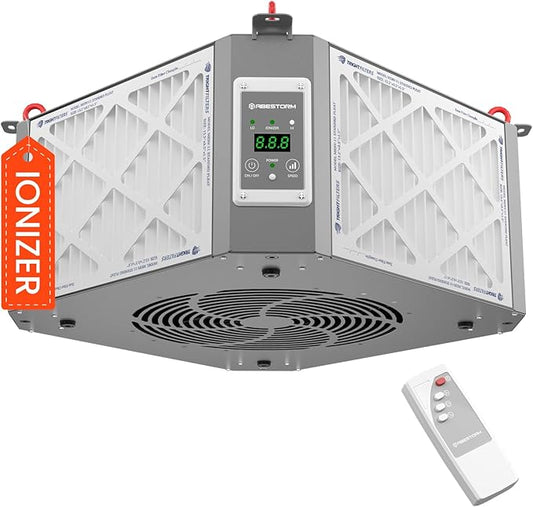 Abestorm 360 Degree Intake Air Filtration System for Woodworking, Built-in Ionizer, 1350CFM Hanging Air Filter, Shop Dust Collector, Garage WorkShop, MERV-11 filter, DecDust 1350IG