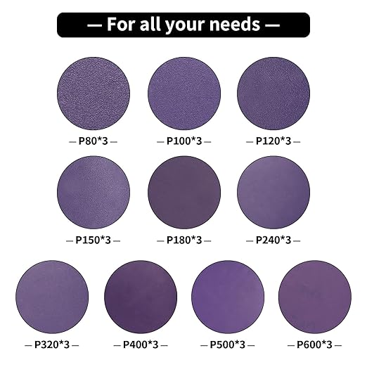 Kingcattle|6 Inch Cyclone Holes Hook & Loop Sanding Discs Assortment |30 Pc 80 to 600 Grit Heavy-Duty |Multi-Hole Pattern,Virtually Dust-Free, High Performance, Long Lasting,Feather Edging