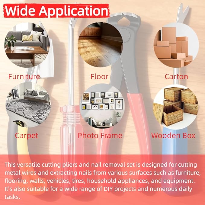4 Pcs Staple & Nail Puller Tool Kit ??Upholstery Staple Remover, Tack Lifter, Nail Puller Pliers & Fastener Remover for Furniture, Floor, Wall, Wood, Car, Photo Frame