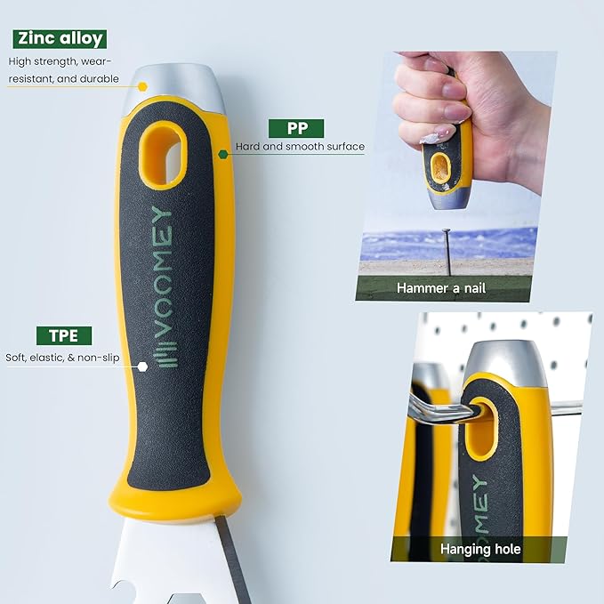 VOOMEY 12-in-1 putty knife, paint scraper tool, stainless steel paint scraper,3 Pack, three color rubber covered handle,metal scraper used for cleaning paint rollers, removing wall cracks,etc