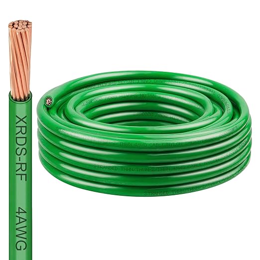 4 AWG THHN Stranded Bare Copper Wire 25FT Green Grounding Wire, Electrical Wire, 600V Rated Building Wire, Ideal for Panel Wiring, Grounding, Lighting Circuits, Control Systems