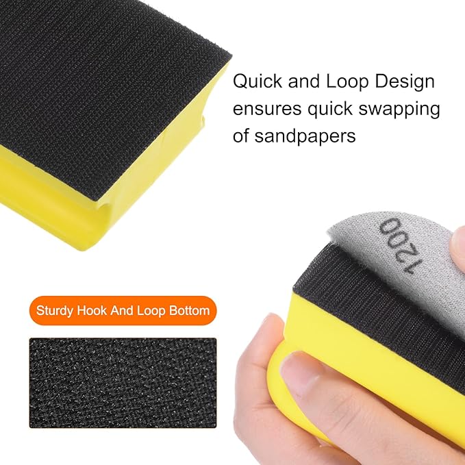 HARFINGTON 3pcs Hand Sanding Blocks Rectangle with Hook and Loop Backing for Wood Metal Car Polishing