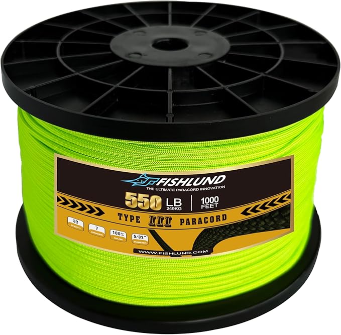 Paracord 550 lb, 7 Strand Paracord Rope 1000ft 4mm, Nylon Parachute Cord for Camping, Neon Green