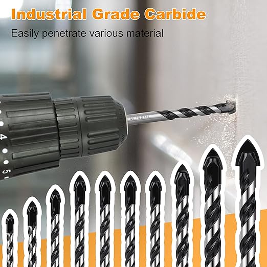 10-PCS Masonry Drill Bit Set & Concrete Drill Bit Set, Professional Drill Bit Set for Glass/Brick/Plastic/Cement/Wood/Tile/Etc, Industrial Strength Carbide Drill Bit Tip, 1/8"-1/2" by TITGGI