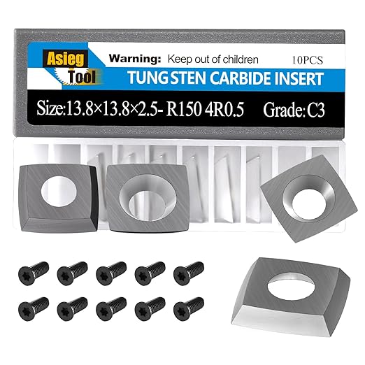 Asieg Tool 13.8x13.8x2.5mm-R150-4R0.5 Square Tungsten Carbide Replacement Cutter Inserts Knives Blades for Felder Silent-Power Spiral Cutterblock, Felder Planers Jointers,Hammer,and Format-4