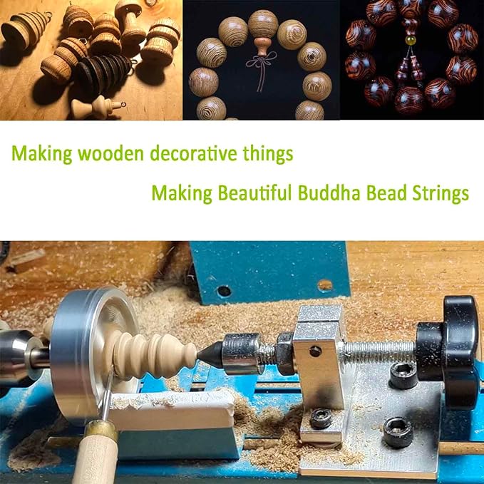 Mini Lathe Wood Lathe Machine Multi-Purpose Type Lathe Milling Cutting Grinding Polishing Professional Table Top Lathe Tool Kit Adding shields