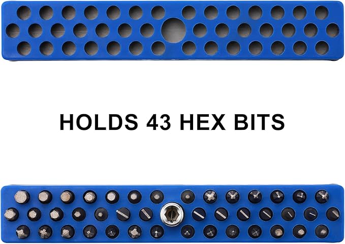 Mayouko 1/4" Magnetic Hex Bit Holder Rack Organizer, 43 Holes, 1/4-Inch Drill Bit Holder, Blue, 2 Racks, Magnetic Bit Holder with Magnet Base for Screwdriver Bits