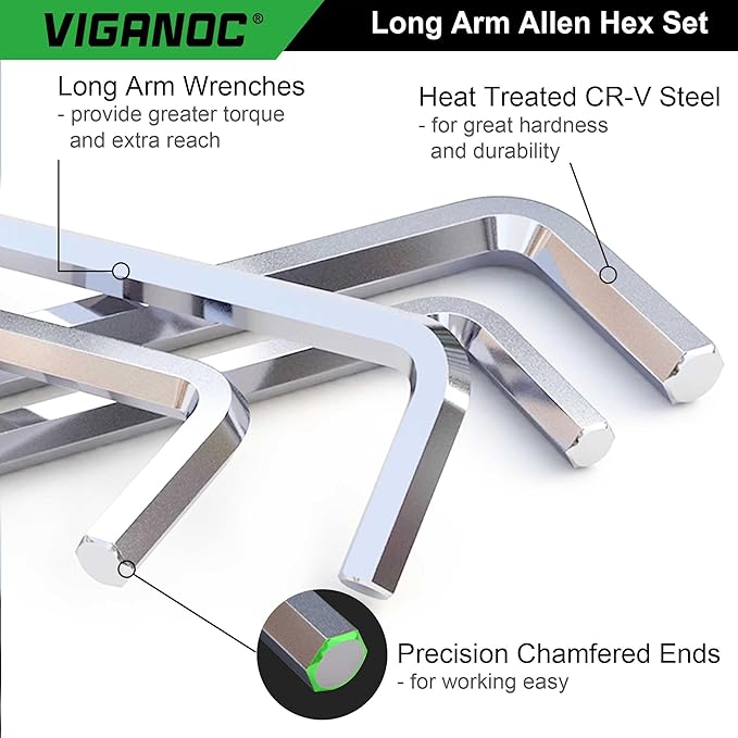 Viganoc Allen Hex Key Set, 9-Piece, L-Shape, Chrome Vanadium Steel, 1.5-10 mm