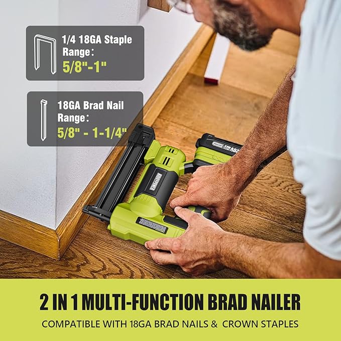 ALLOYPOWER 2 in 1 Cordless Brad Nailer/Electric Stapler with 2.0Ah Battery and Charger,1000pcs Nails and 500pcs Staples Included for Home Improvement & Woodworking