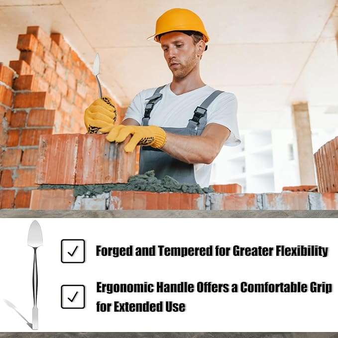 3/8" Trowel And Square Masonry Tools Forged Steel Trowel Concrete Tool Ornamental Stucco Tool Long-lasting Masonry Plaster Spatula for Glazing, Patch Work, Plaster, and Archeology