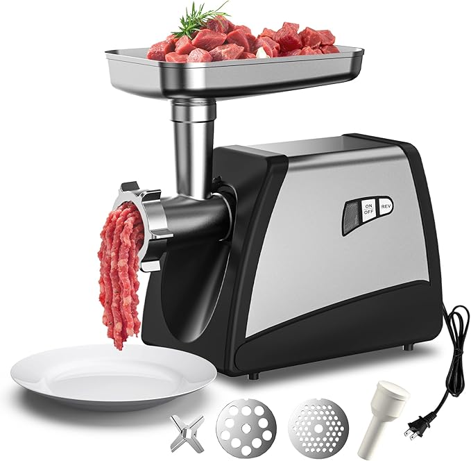 Commercial Meat Grinder, ETL Certified Meat Mincer, Heavy Duty Sausage Stuffer, Peak Power 3150W, with S.S. Blade, Multi Size Grinding Glates & Sausage Stuffer Tube, for Catering, Restaurant