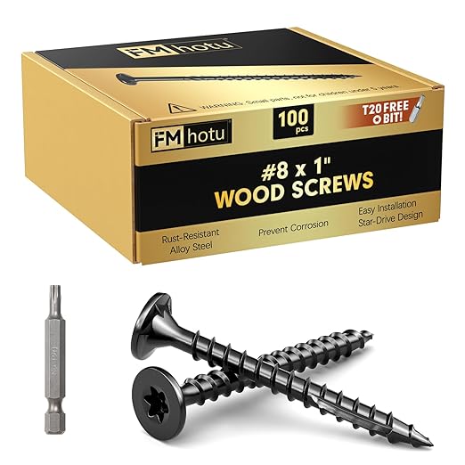 #8 x 1” Deck Screws, 100Pcs Star Drive Wood Screws, Rust Resistant Timber Screws for Timber/Log/Landscaping Wood, T20 Star Bit Included, Black