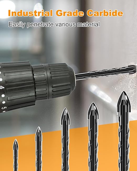 Masonry Drill Bit Set - Cement Drill Bit, Professional Concrete Drill Bit Set (5PCS) for Glass/Brick/Cement/Tile/Etc, Industrial Strength Carbide Cross Drill Bit Tip, 3/16"-1/2" by TITGGI