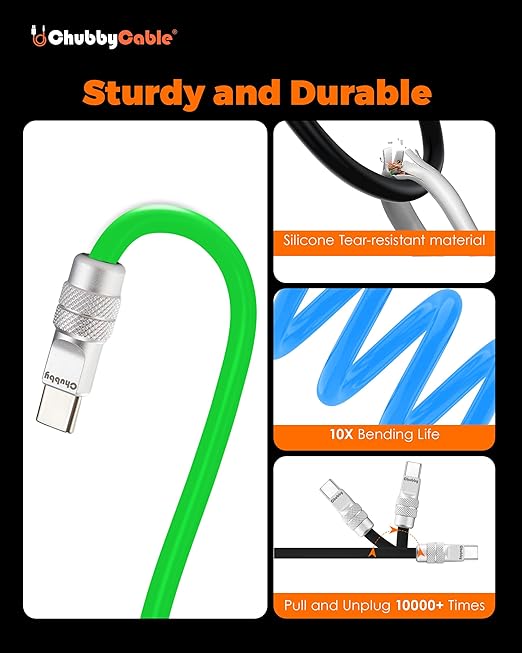 chubbycable Couple Chubby 2-Pack 120W USB C Cable Extra Thick Silicone Fast Charging Cable Compatible with iPhone 17-15 Series iPad Galaxy Series, Pink+Green, USB-A to Type-C, 6.6FT