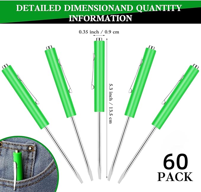60 Pieces Pocket Screwdriver Mini Tops and Pocket Clips Magnetic Slotted Small Screw Driver with a Single Blade Head for Mechanical, Electrician(Green)
