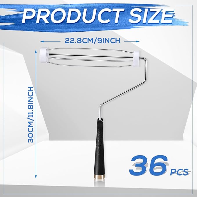 Gerrii 36 Pcs 9 Inch Paint Roller Painting Roller Frame 5 Wire Brush Supplies for Wall House Homes (Black)