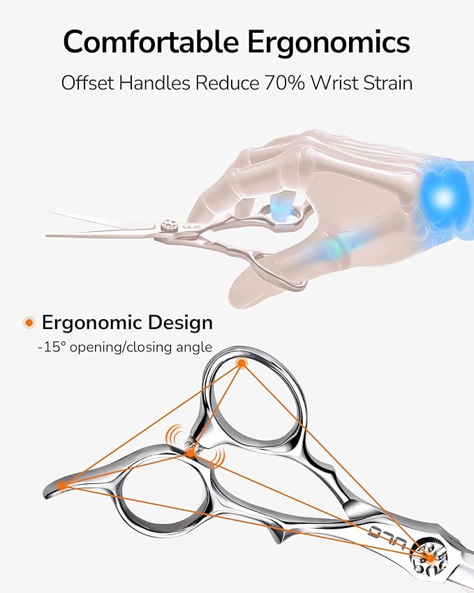 ULG Professional Hair Cutting Scissors 6.7?? Japanese 440C Stainless Steel, Barber Shears with Adjustable Tension Screw, Ergonomic Offset Handle, Razor Sharp Blades for Salon & Home Use