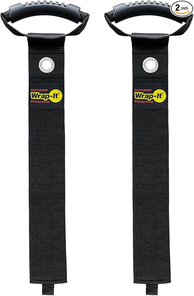 Easy-Carry Wrap-It Storage Straps - 36??(2-Pack) Black with Grommet - Heavy Duty Cord Carrying Strap Keeper and Extension Cord Organizer