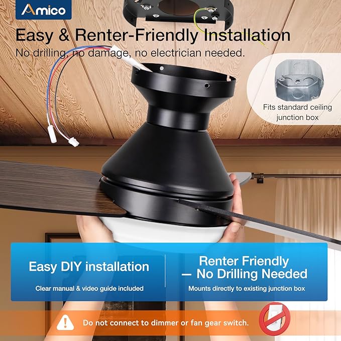 Amico Ceiling Fans with Lights, 30 inch Low Profile Ceiling fan with Light and Remote Control, Flush Mount, Reversible, 3CCT, Dimmable, Noiseless, Black Ceiling Fan for Bedroom, Indoor/Outdoor Use