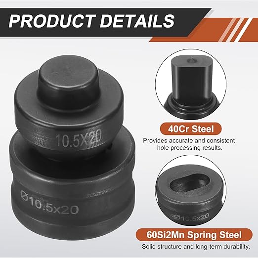 HARFINGTON Hydraulic Hole Punch Die 過10.5횞20mm Oval Hole 40Cr Steel Electric Punching Kit for CH60 Electric Punching Machine, Black