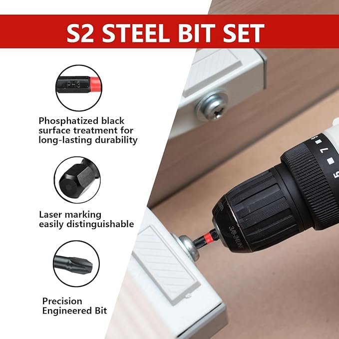 Greywolf Impact Driver Bit Set, 40 Piece 1/4" Impact Driver Bit Set, S2 Magnetic Magnetic S2 Steel Phillips/Slotted/Square/Torx Driver Bits with Retractable Bit Holder and Magnetic Nut Driver