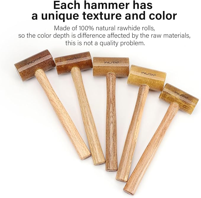 WUTA Rawhide Mallet Cobbler Hammer Leather Hammer Rawhide-head for Stamping Jewelry Leather Worker Craft Tool 48mm