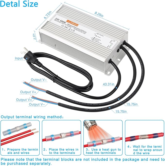 LED Driver 24V600W Waterproof Power Supply AC 90-130V to DC 24V25A Low-Voltage IP67 Switching Power Supply Landscaping Decorative Lighting LED Waterproof Transformer