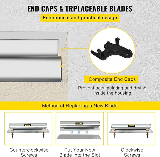 VEVOR Skimming Blade,40 inch Smoothing Knife, European Stainless Steel Construction Knife, Aluminum Blade Profile Smoothing Knockdown Spatula for Gyprock/Drywall/Wall-Board