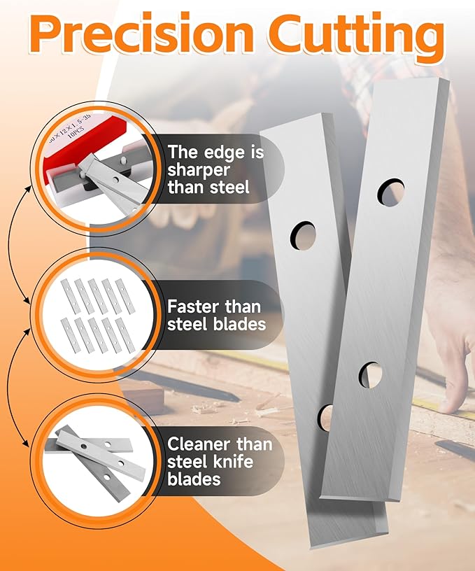 2-3/8"(60MM) Carbide Paint Scraper Blade, 10Pcs Double-Edged Reversible Replacement Heavy Duty Blades, Fit for TJATSE, Oneida Air, Warner100X Scraper, for Paint, Wood, Glue and Concrete