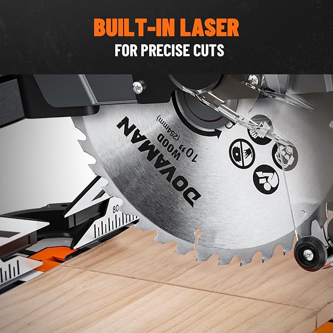 DOVAMAN Updated 10-Inch Dual Bevel Sliding Miter Saw, Multi-Material Cutting w/ 3 x TCT Blades, 2-Speed 5000/3200 RPM, LED Shadow Line, 0-45° Bevel & Miter Cut, Max Cut 3.5" x 13.4", 9 Positive Stops