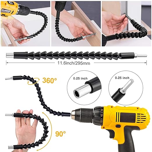 6 Pack Flexible Drill Bit Extension, 11.6 inch Superbit Screwdriver Flexible, Bendable Flexible Drill Bit Extension, Super Bit Flexible Shaft Extension Bits