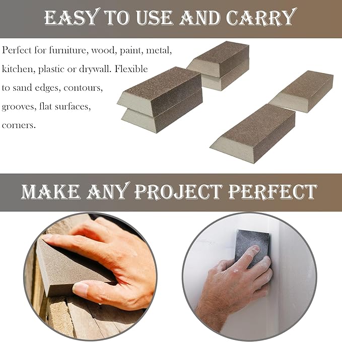 6 Pack Sanding Sponge, 120 Grit Sanding Blocks Assortment,Washable and Reusable for Wood Drywall Metal Home (120 Grit)